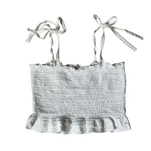 White Garage Elastic Smocked Ruffle Bow Cropped Top Size‎ Medium